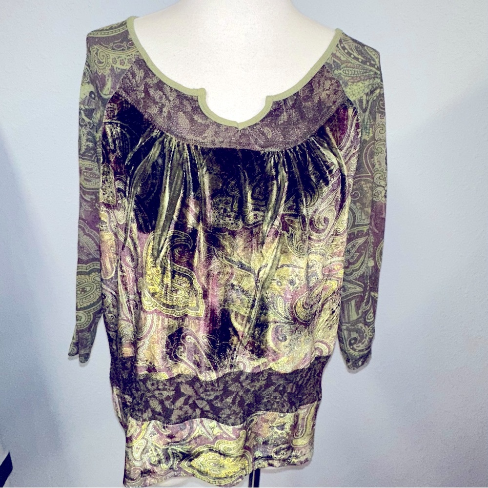 Women’s green energé boho tunic top sz PS
